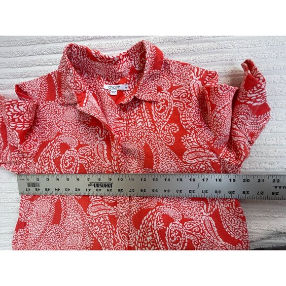 Chico's Womens Red White Paisley Print Linen Short Sleeve Shirt Dress Size 1 - Picture 7 of 9